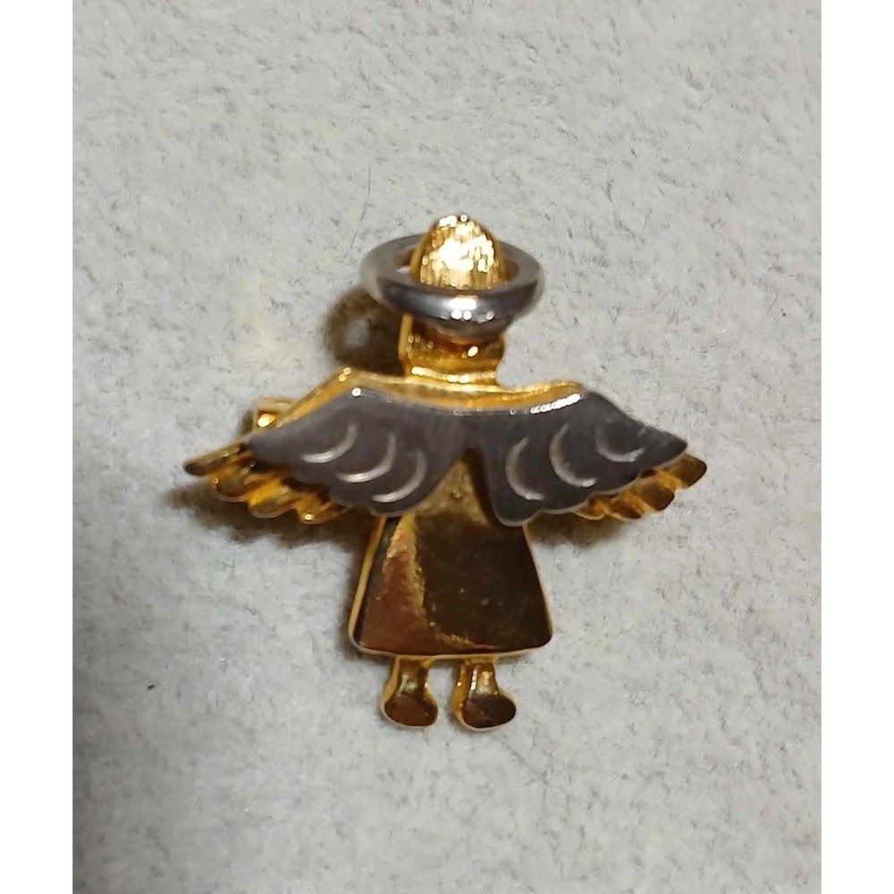 Vintage David Monn Jewelry Angel Brooch Gold Silver Tone Small Figural Pin 1995